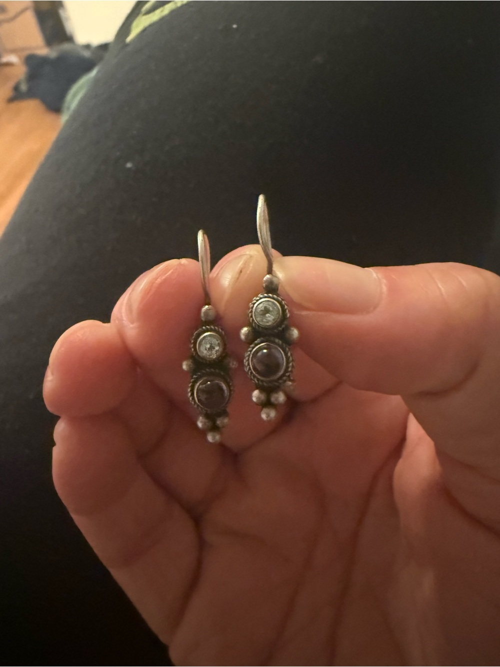Sterling 925 Silver Dangle Earrings with Clear and Lavender Stones